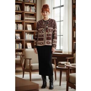 Anthropologie Aldomartins Abbie Nordic Boho Tassel Cardigan Sweater Size M